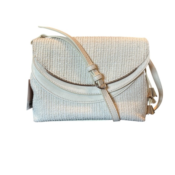 LC Lauren Conrad Handbags - LC Lauren Conrad Cream Woven Crossbody Bag with Tassels